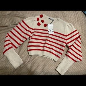 NWT Zara ecru striped knit crop sweater M
